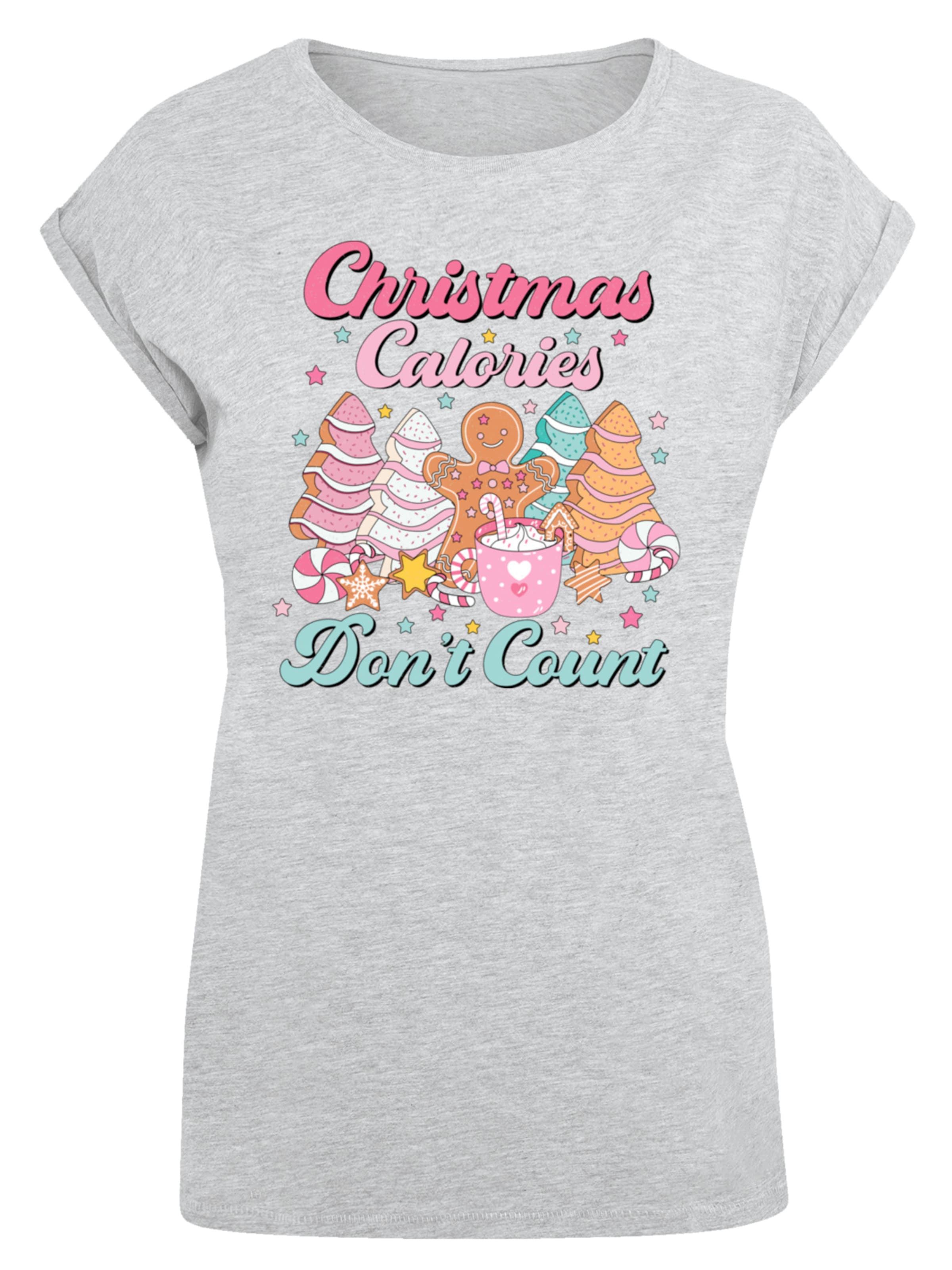 F4NT4STIC Shirt 'Christmas Calories Dont Count Candy' in Grijs: voorkant