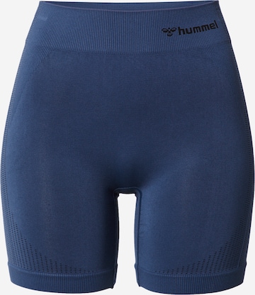 Skinny Pantaloni sport de la Hummel pe albastru: față