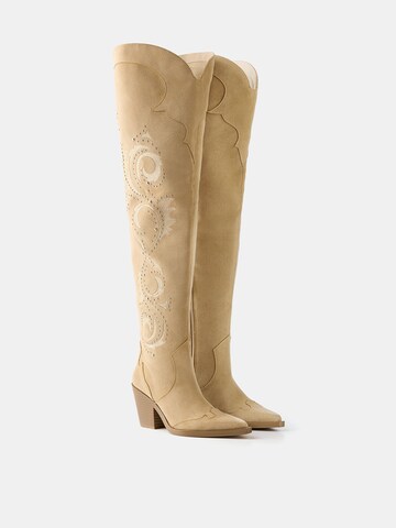 Bershka Buty kowbojskie w kolorze beżowy