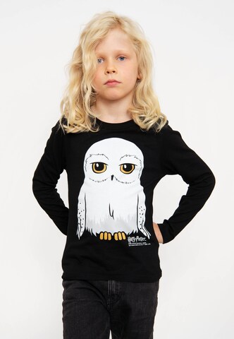 LOGOSHIRT Shirt 'Harry Potter - Hedwig' in Black: front