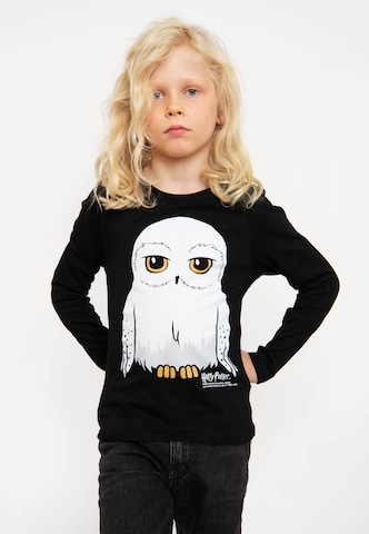 LOGOSHIRT Shirt 'Harry Potter - Hedwig' in Zwart: voorkant