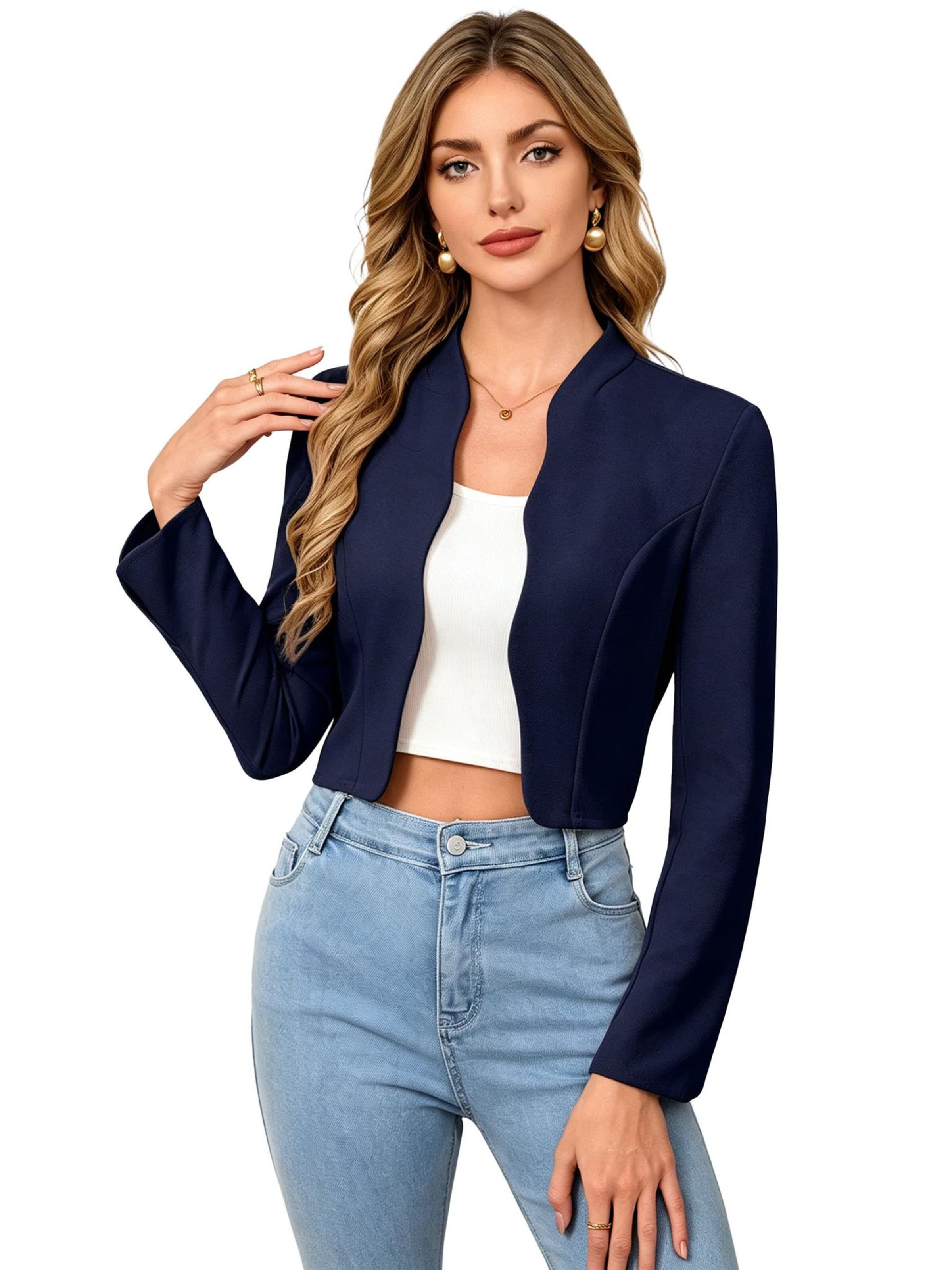 KoJooin Marynarka 'Damen Kurzblazer Mit Stehkragen Langarm Business Casual Cardigan Jacke' w kolorze niebieski