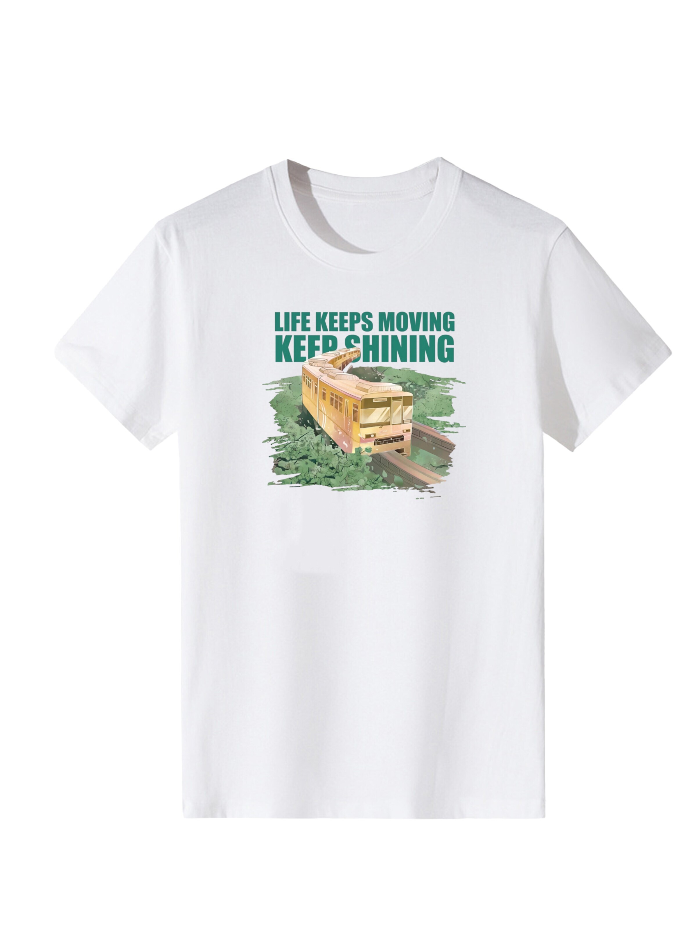 T-shirt 'Women Healing Forest Tram LIFE KEEPS MOVING Print T-Shirt' LapaPlus en blanc