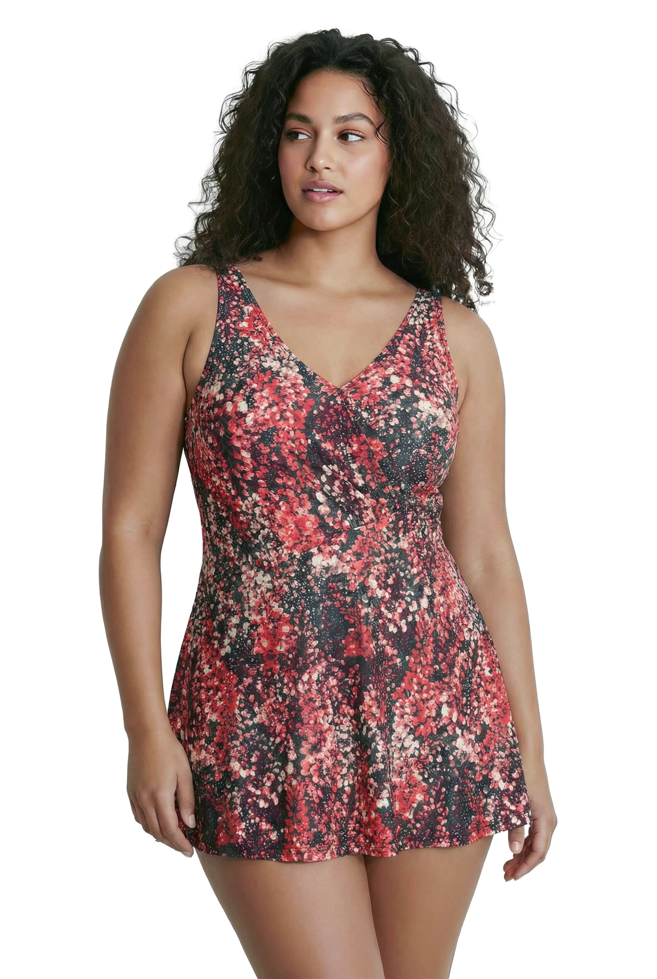 Ulla Popken Bandeau Swimsuit dress in Red: front