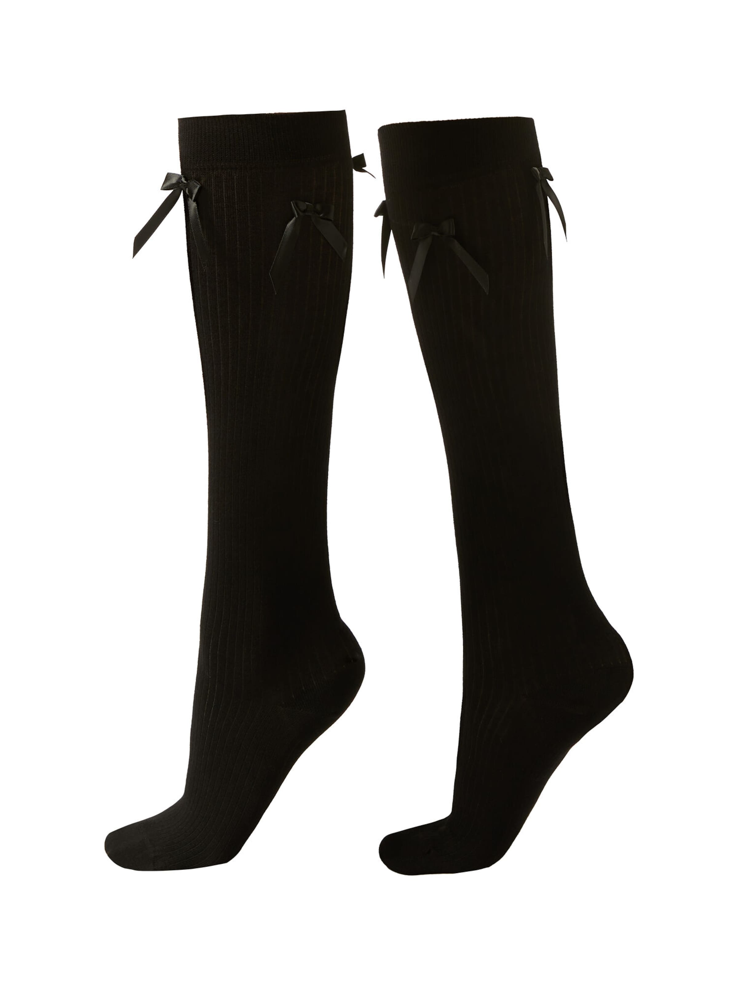 CALZEDONIA Knee High Socks 'BOWS' in Black: front