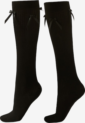 CALZEDONIA Knee High Socks 'BOWS' in Black: front