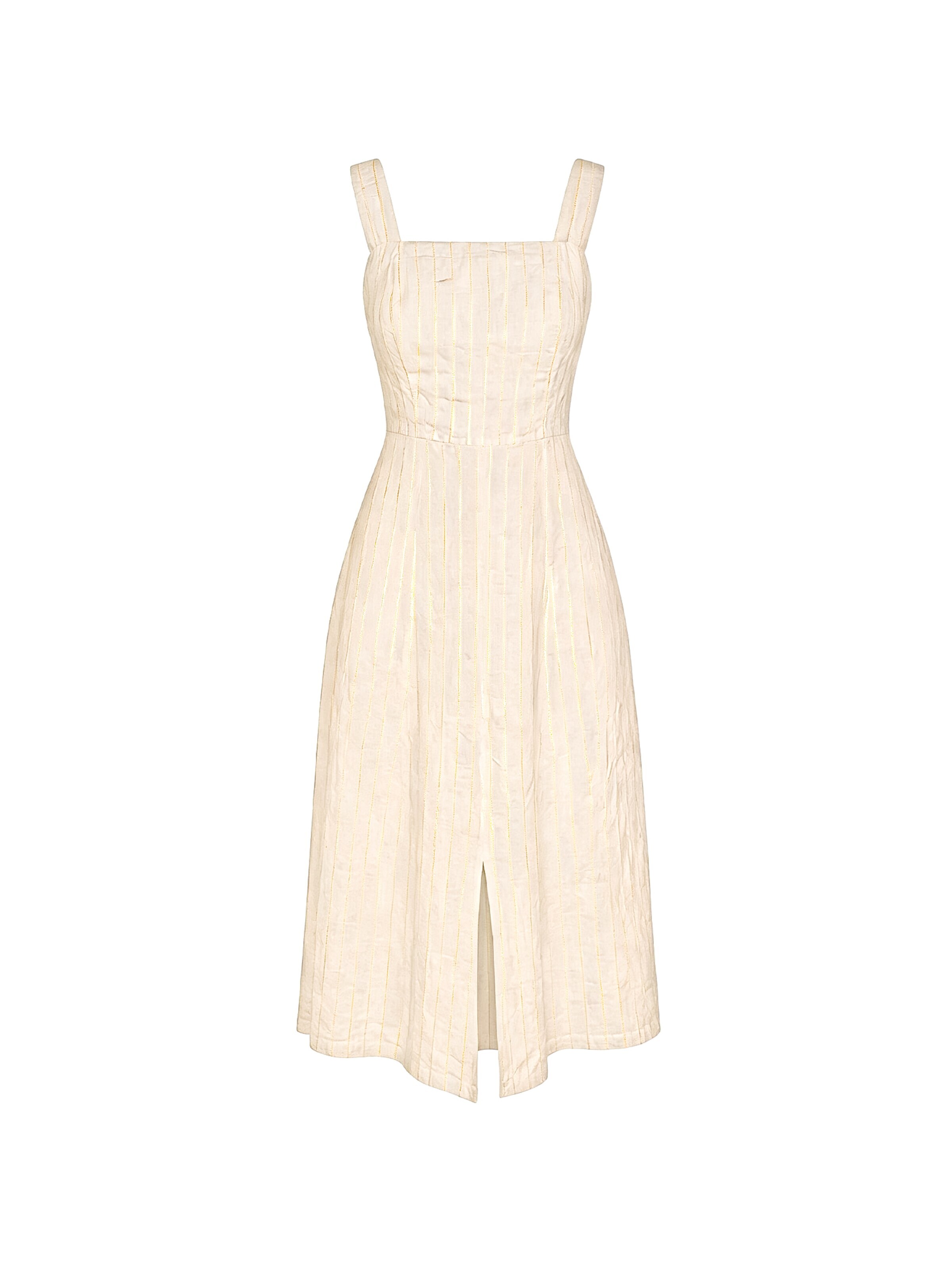 Haris Cotton Sukienka 'Square Neck Striped Linen Tie Back Dress with Front Slit' w kolorze beżowy: przód