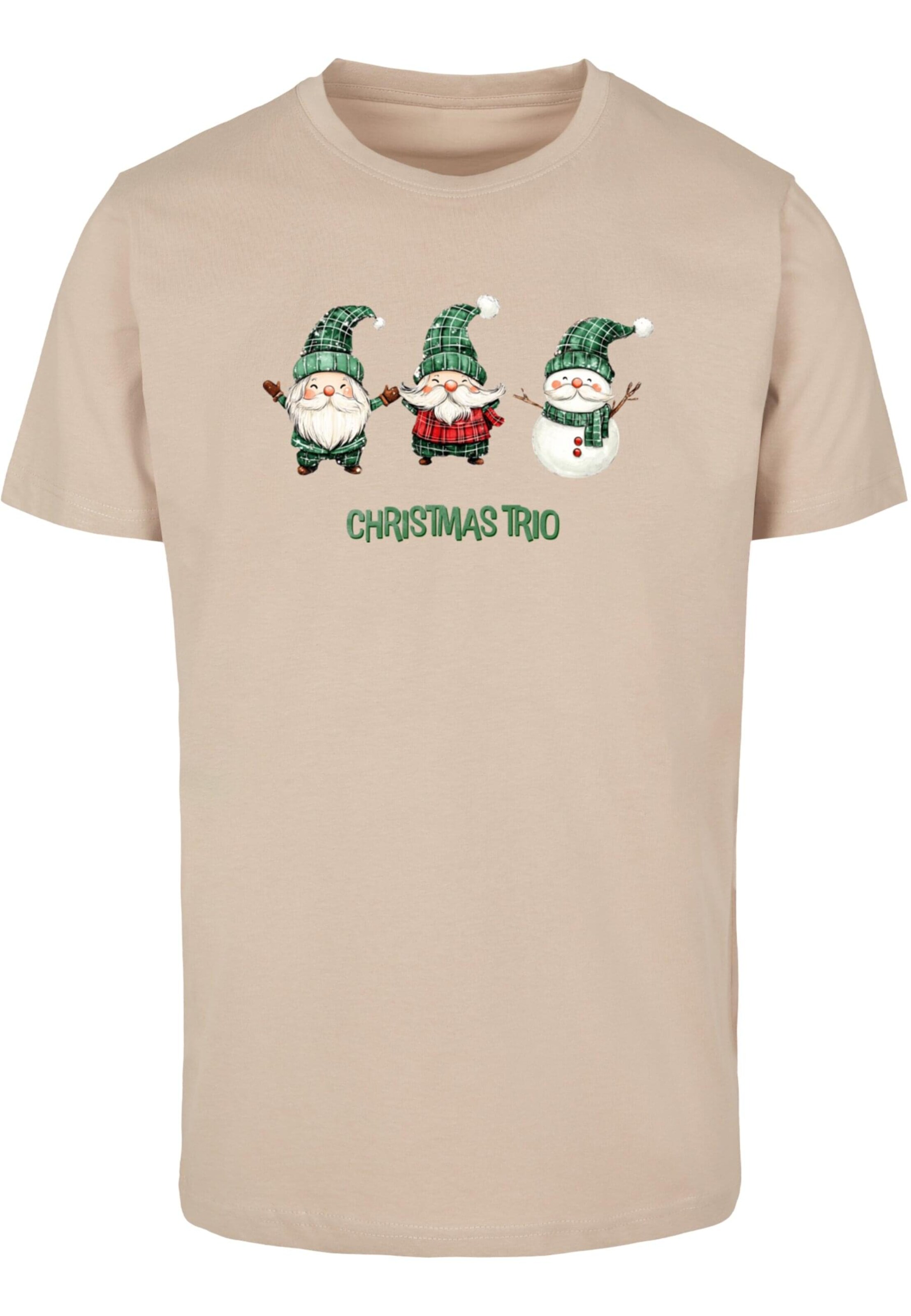 T-Shirt 'Christmas Santa Trio' Merchcode en beige : devant