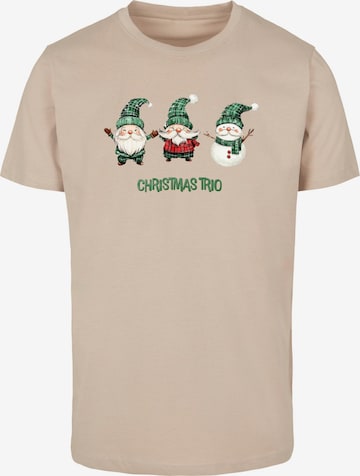 Merchcode T-Shirt 'Christmas Santa Trio' in Beige: Vorderseite