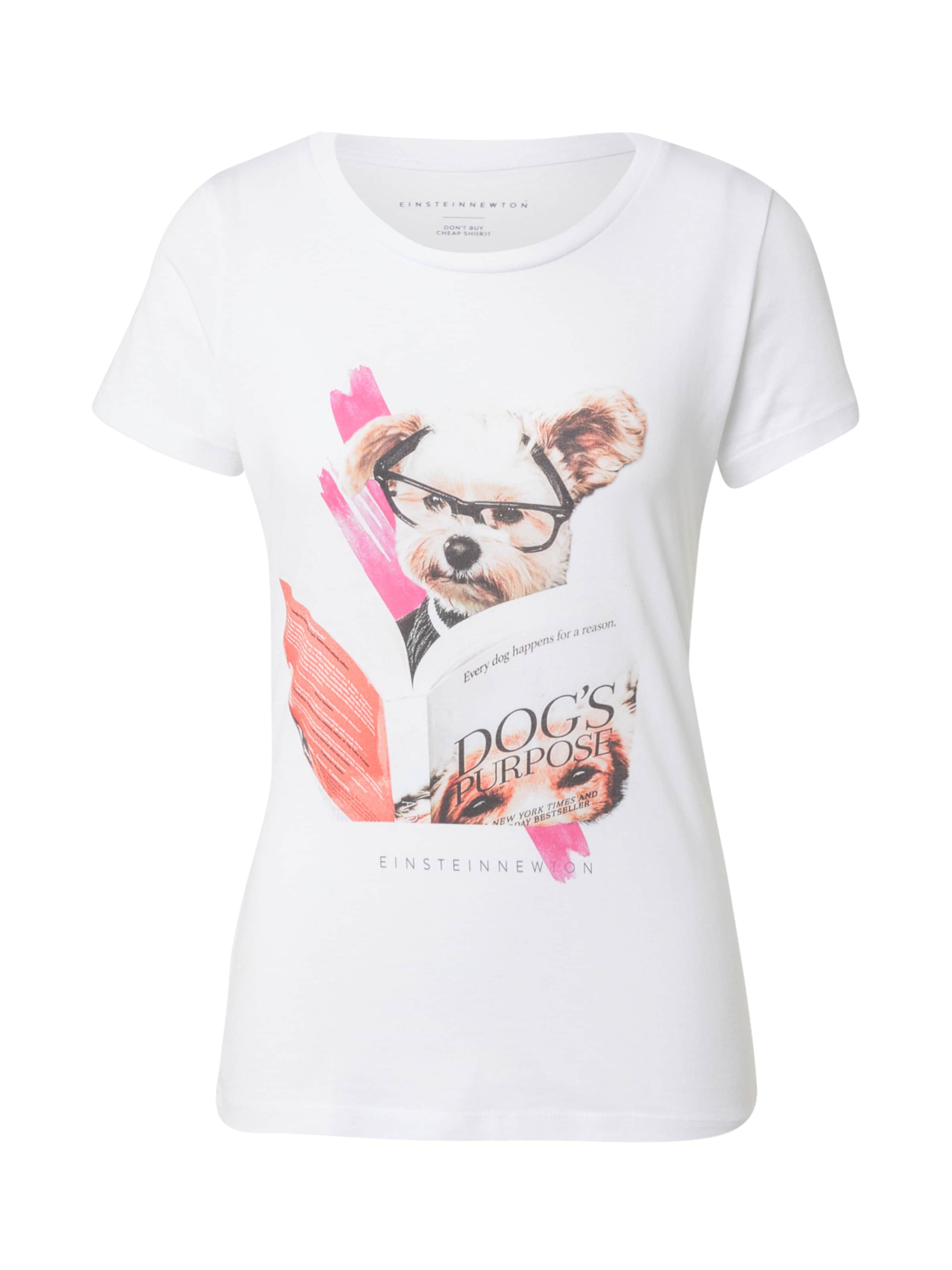 EINSTEIN & NEWTON Μπλουζάκι 'Hund Buch' σε λευκό: μπροστά