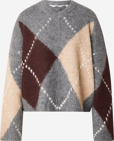 Noella Pullover 'Lai' i XS-S i beige / mørkegrå / mørkerød / uldhvid, Produktvisning