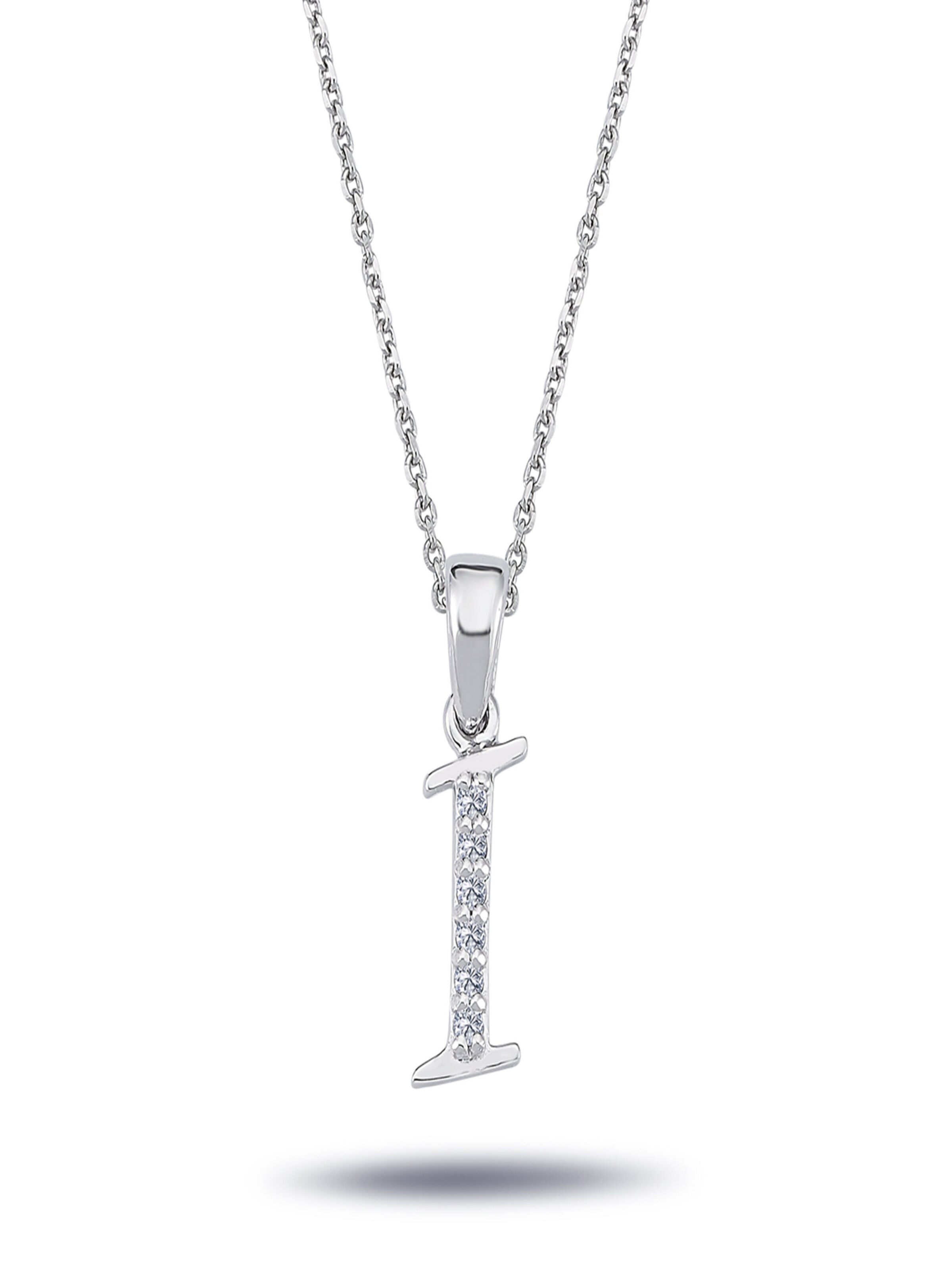 EinStein Diamant Pendant 'Buchstaben Halskette mit Diamanten - I in 14 Karat Weißgold' in White: front