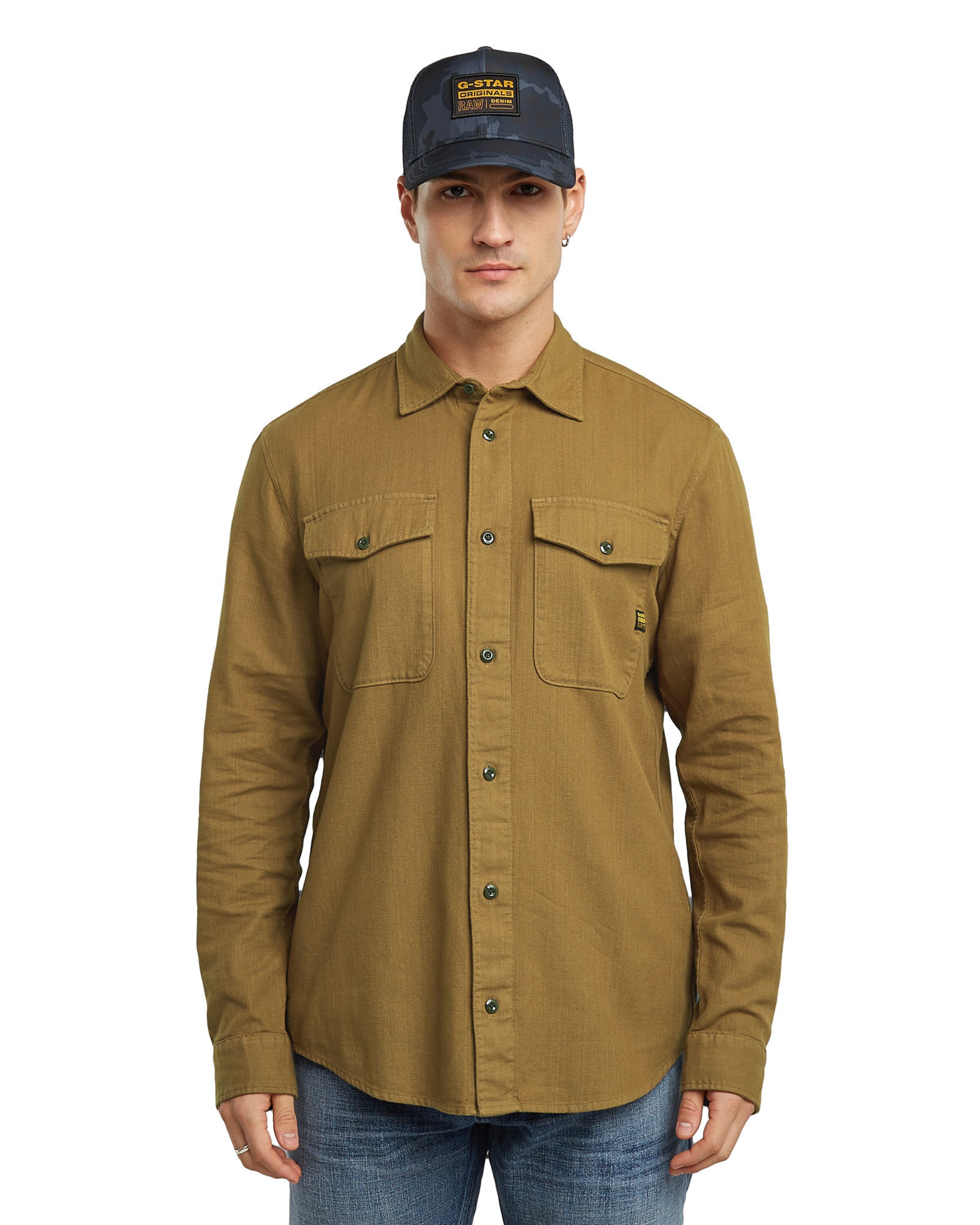 G-STAR Slim fit Overhemd 'Marine' in Bruin: voorkant