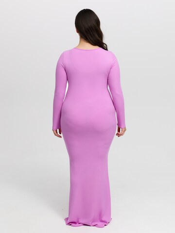 cfab (formerly creamy fabrics) Jurk 'Ribbed Long Sleeve Maxikleid' in Lila