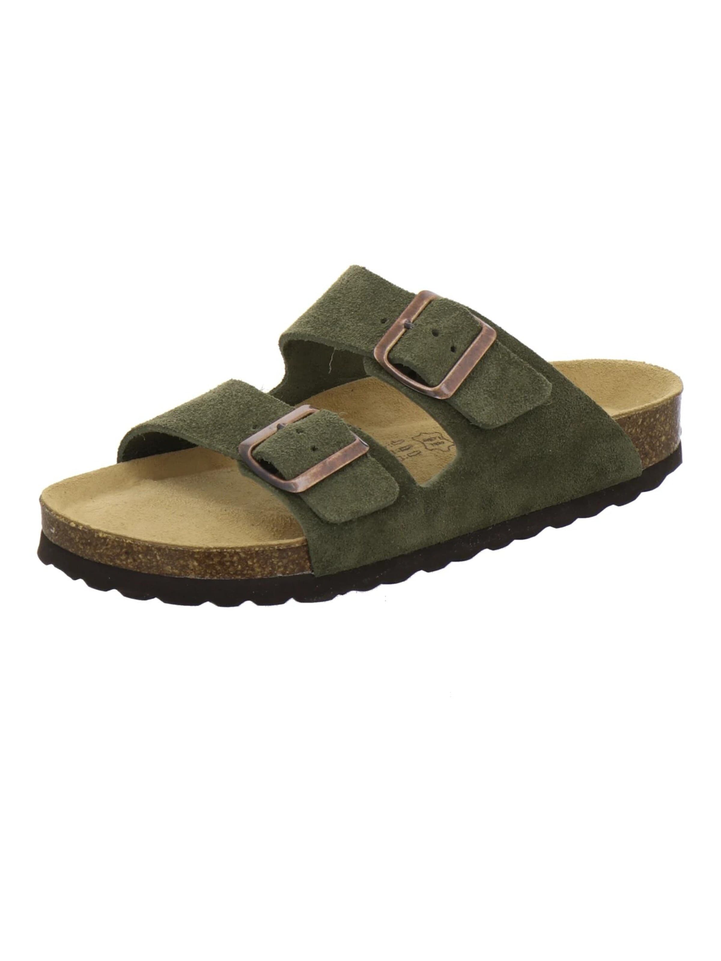 AFS-Schuhe - Zapatos abiertos 'Pantoletten Damen Zweischnaller moos Veloursleder' en verde: frente