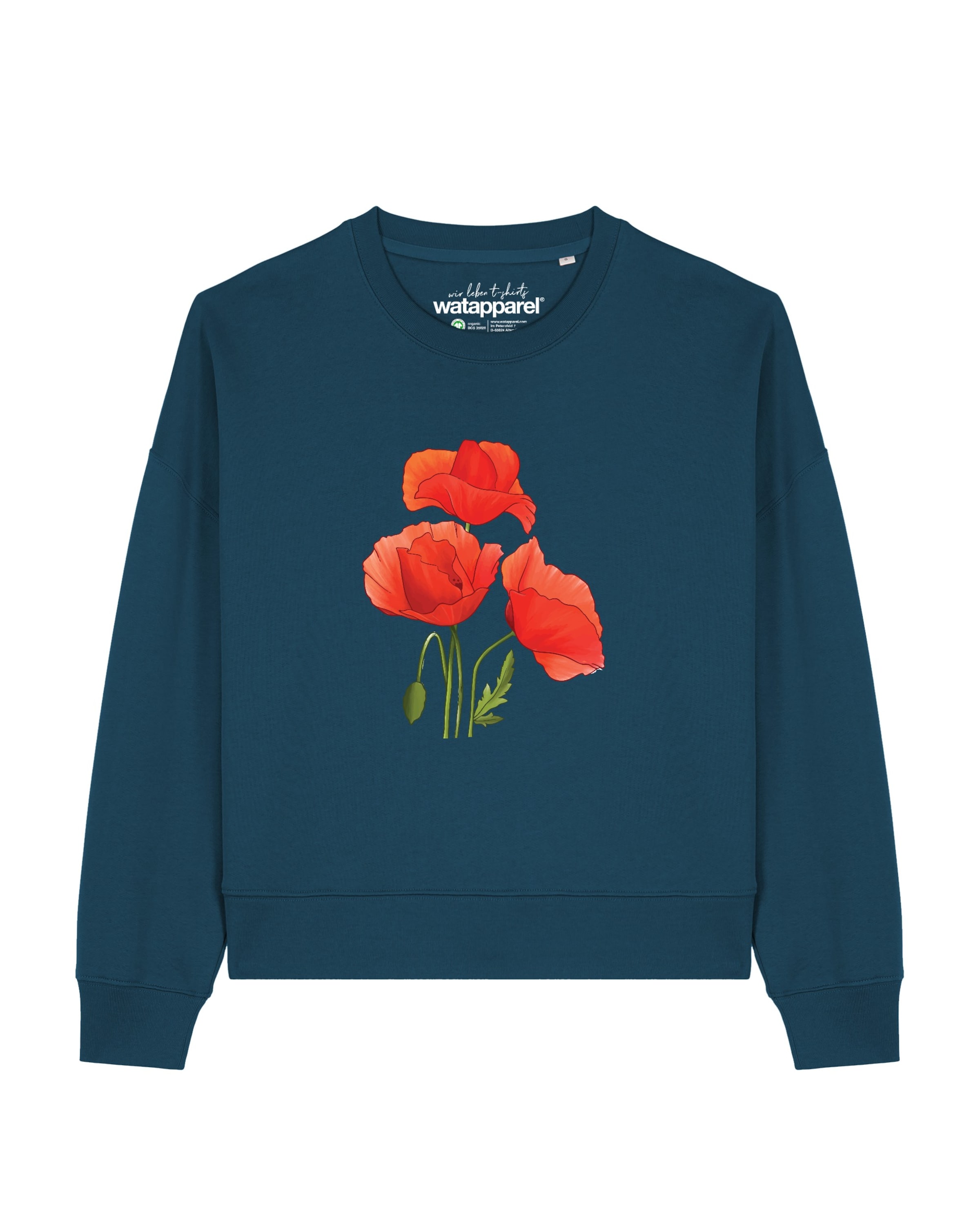 Watapparel Sweatshirt 'Poppy Flowers' in Groen: voorkant