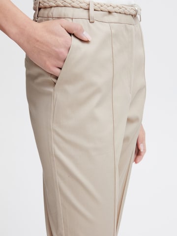 ICHI Regular Trousers with creases 'Ulani' in Beige