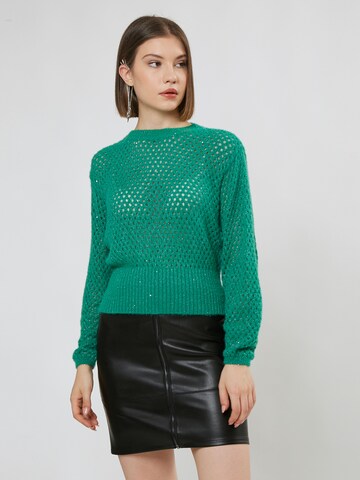 Influencer Sweater 'Pointelle' in Green: front