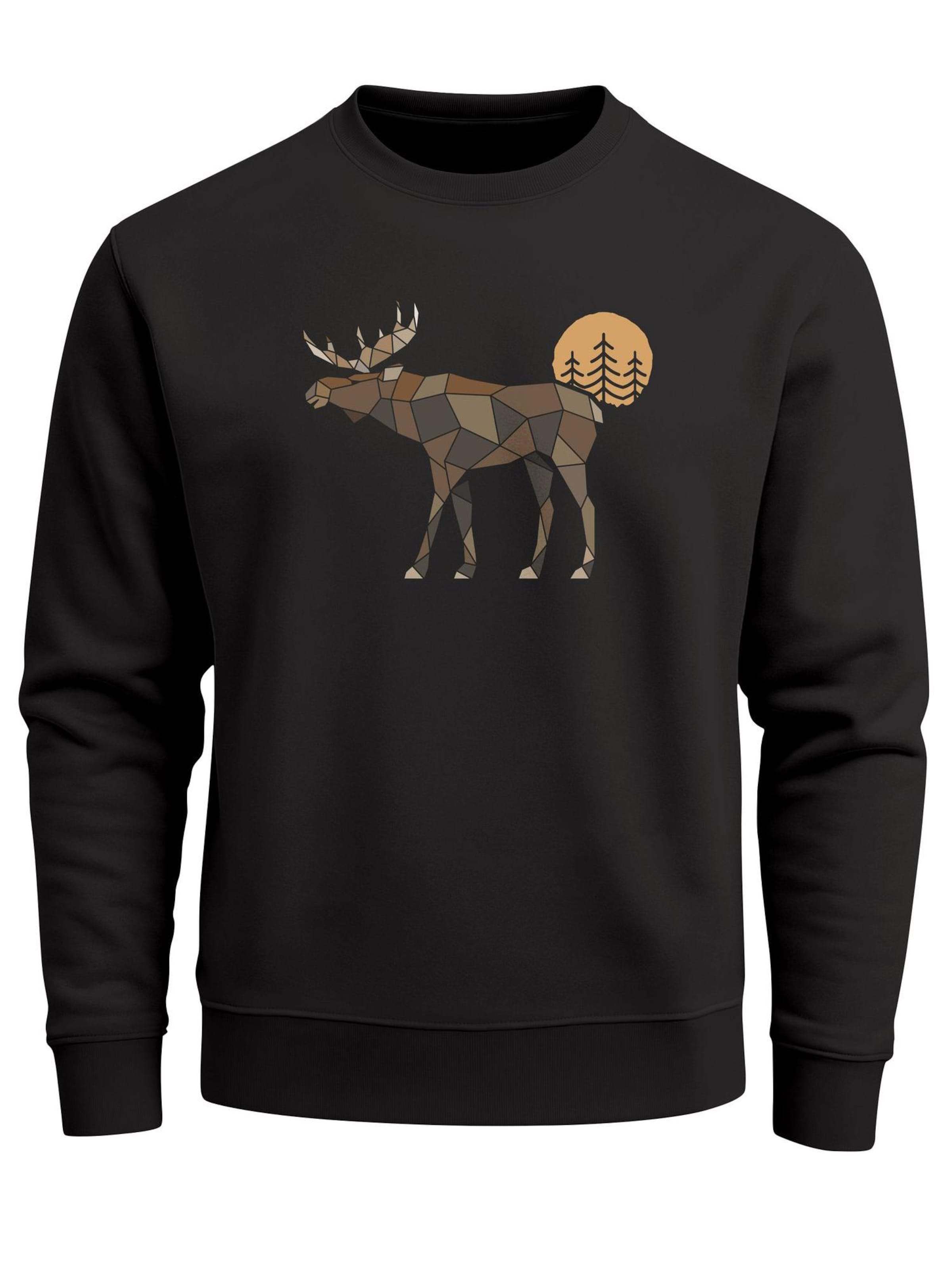 Neverless Sweatshirt 'Elch Polygon'‌‌‌ in Schwarz: Vorderseite