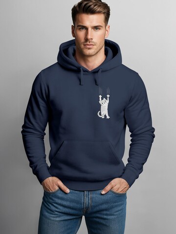 Neverless Sweatshirt 'Katze Rutschend' in Blue