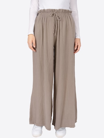 Seasons of April Wide leg Broek 'Liska' in Bruin: voorkant