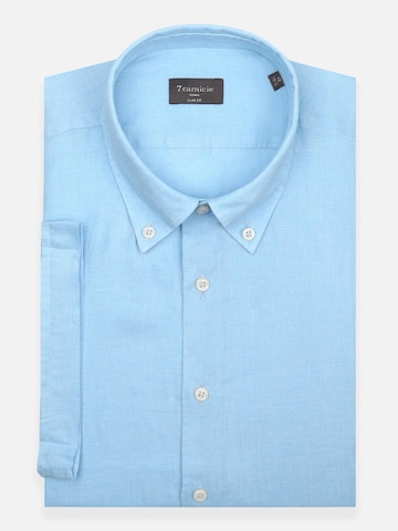 7Camicie Slim fit Zakelijk overhemd 'Leonardo Sport Linen Man Shirt Short Sleeve Light Blue' in Blauw