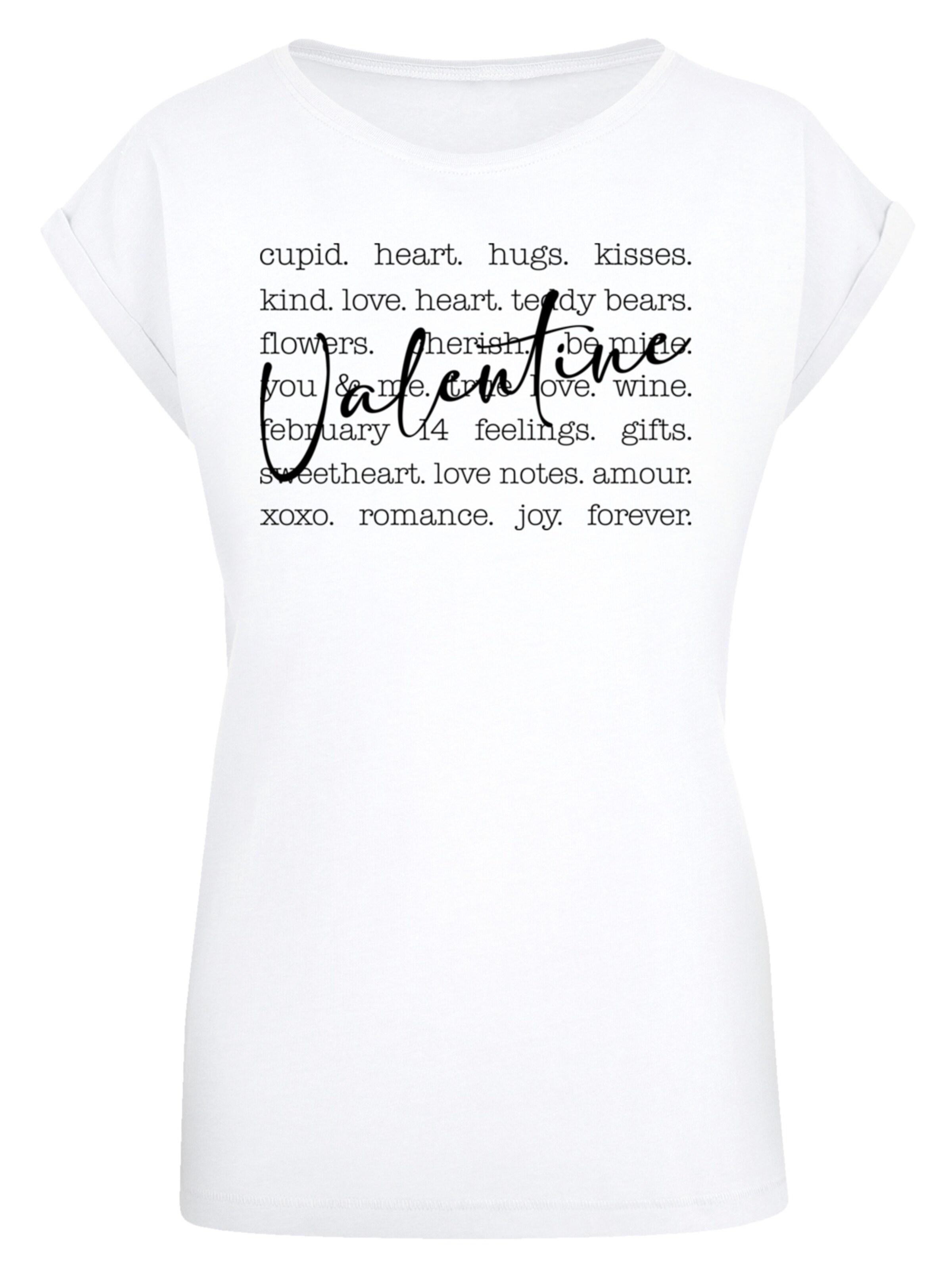 F4NT4STIC T-Shirt 'Valentine Herz Hugs Kisses Love Flowers Joy' in Weiß: Vorderseite