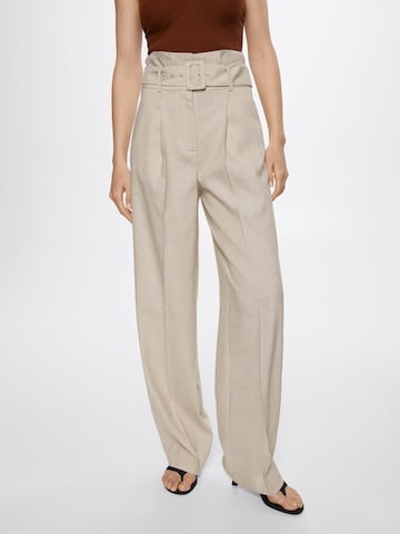 MANGO Loose fit Pleated Pants in Beige: front