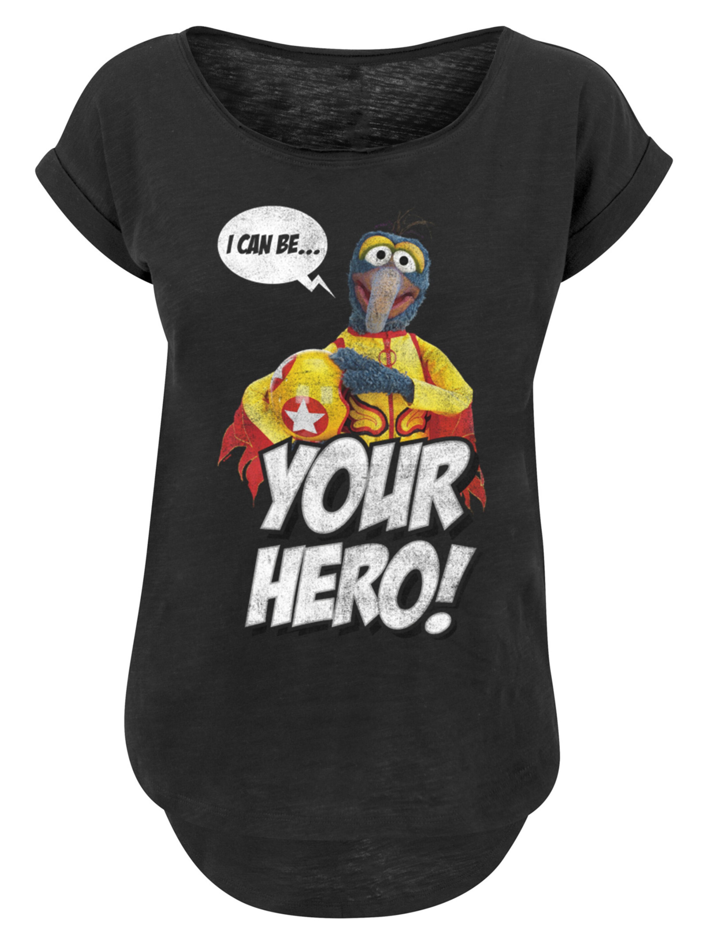 F4NT4STIC Shirt 'Disney Die Muppets Gonzo I Can Be Your Hero' in Zwart: voorkant