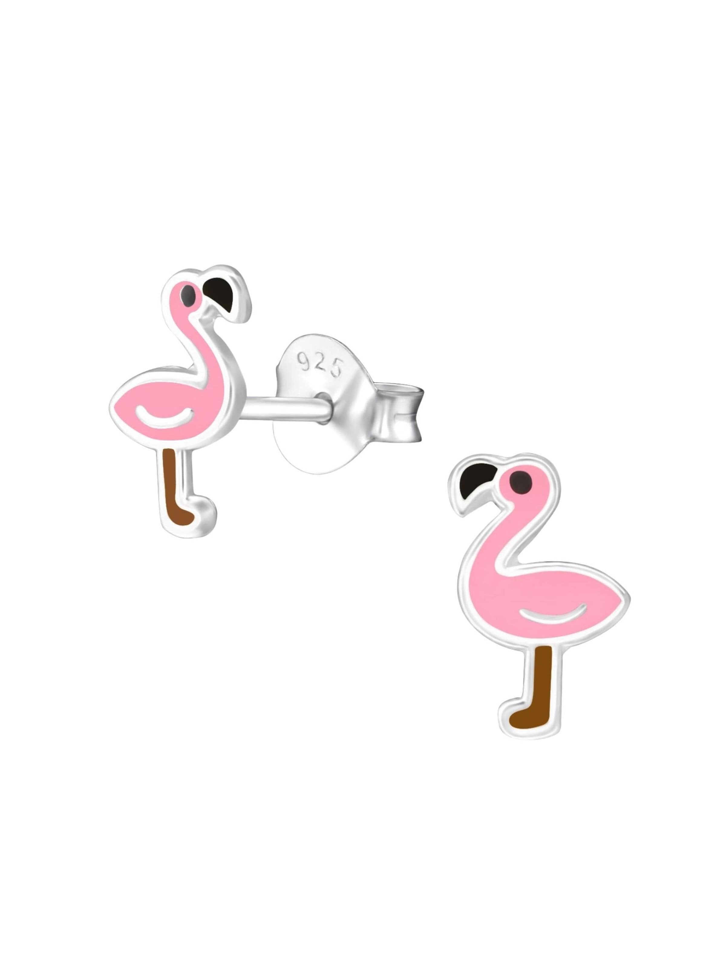 Maxte Jewelry 'Childrens Silver Flamingo Ear Studs With Epoxy' in Pink: front