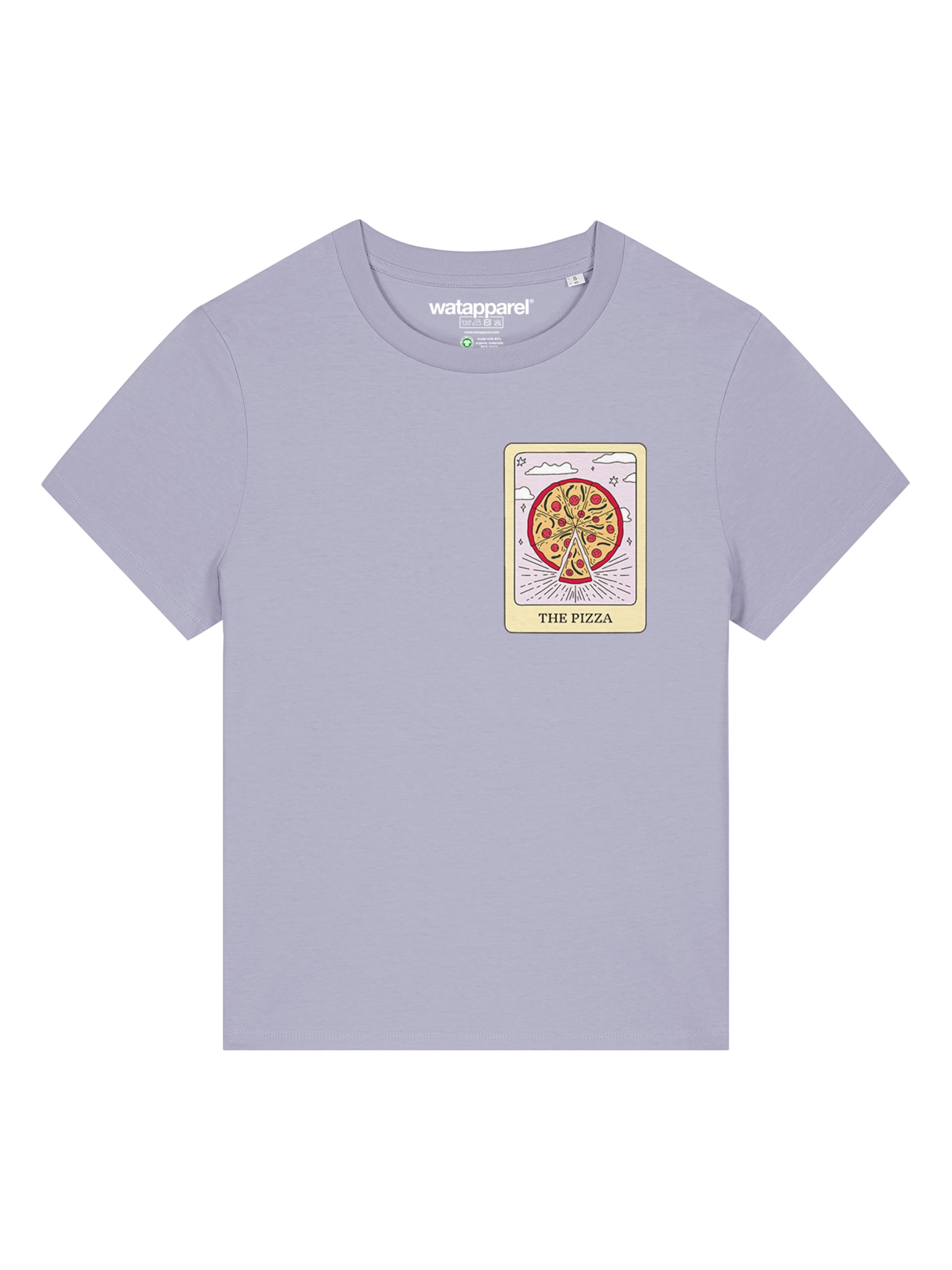 Maglietta 'Tarot The Pizza' di Watapparel in lilla: frontale
