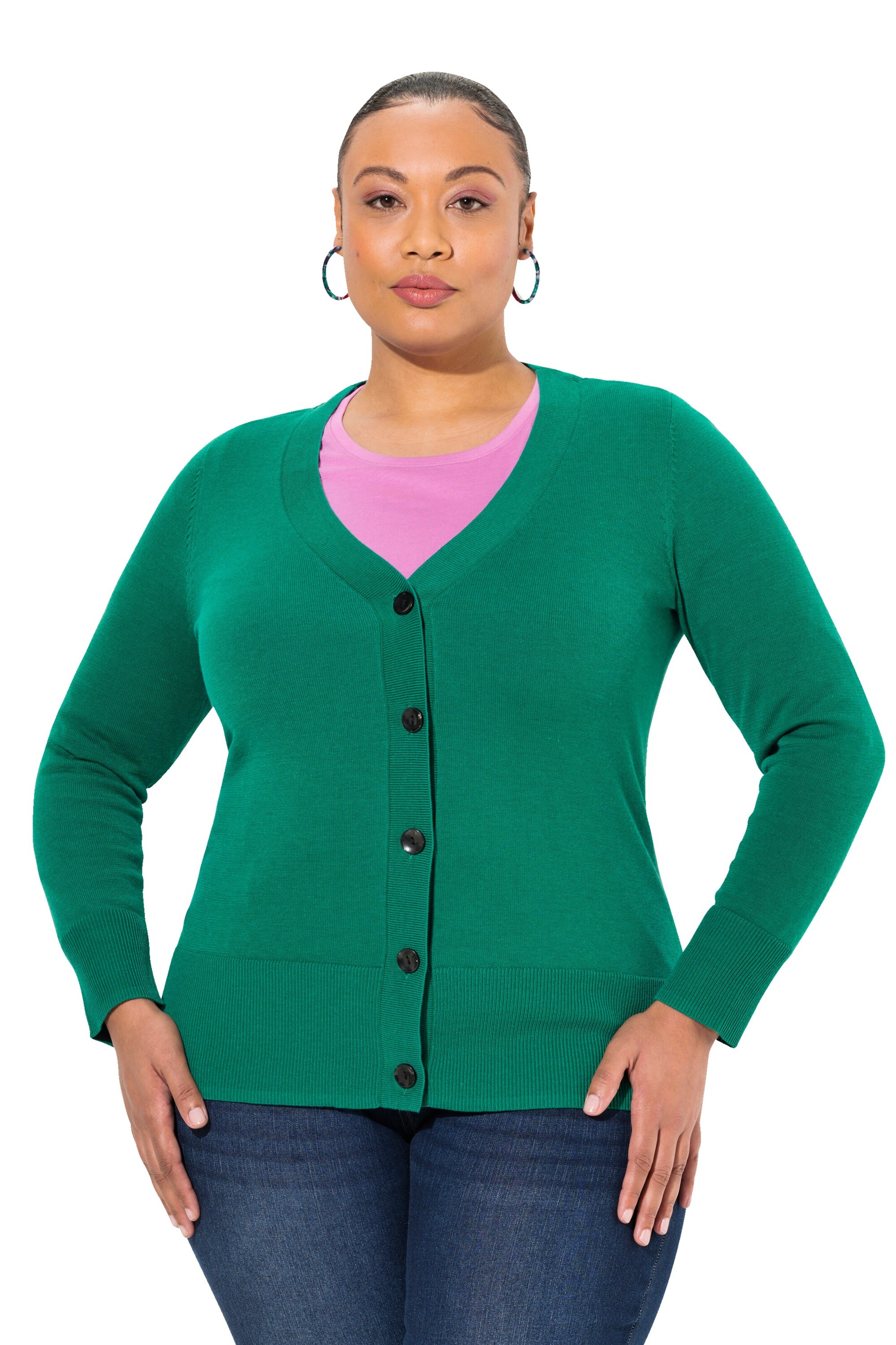 Ulla Popken Gebreid vest in Groen: voorkant