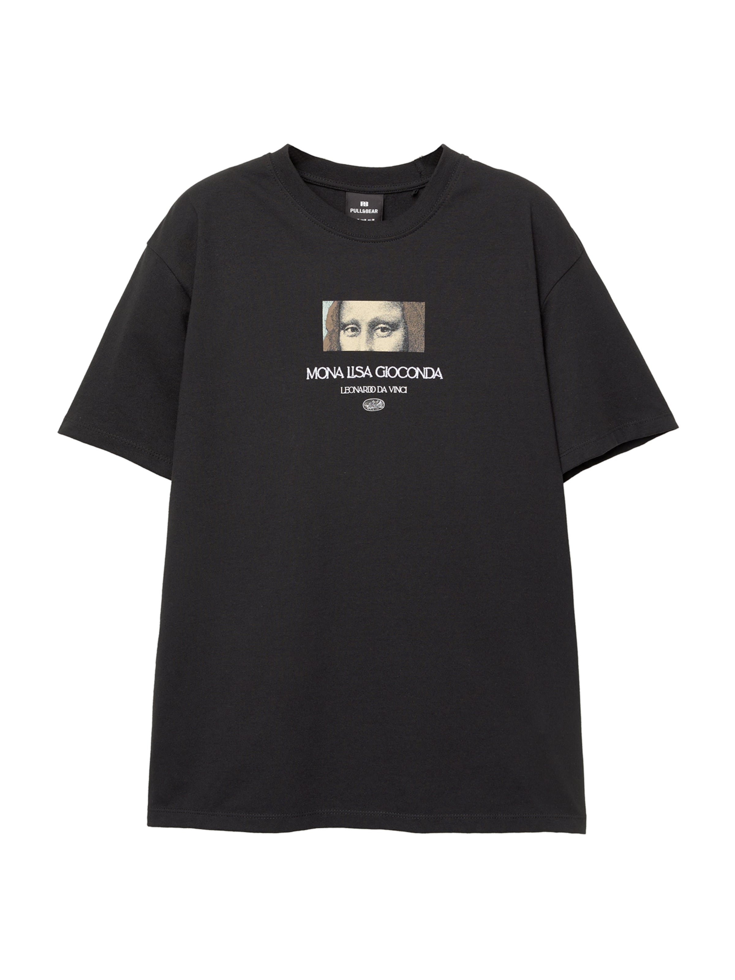 Pull&Bear T-Shirt 'LA GIOCONDA' en beige / kaki / noir / blanc, Vue avec produit