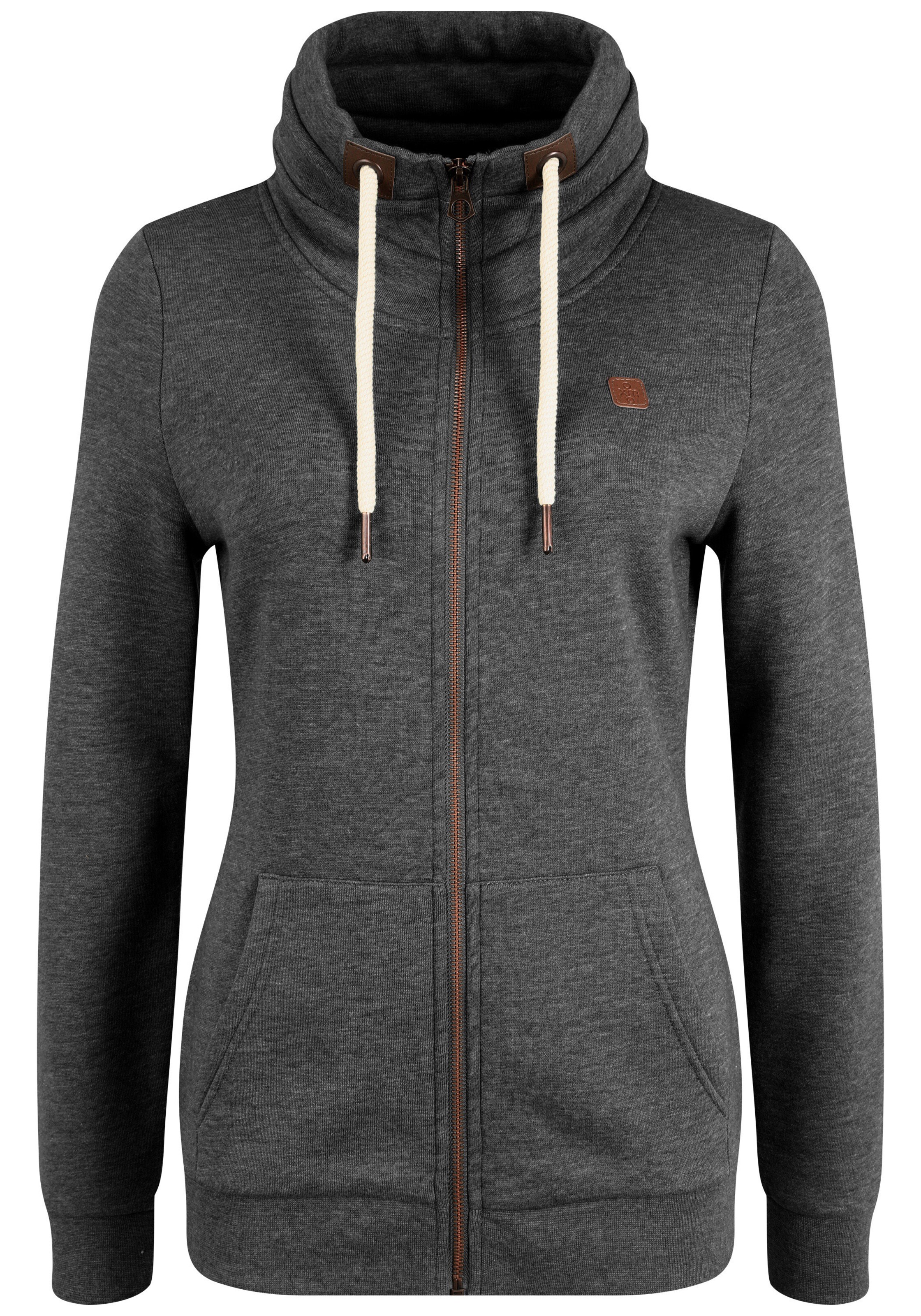 Oxmo Sweatjacke 'Vicky' mit Tubekragen in Grau: Vorderseite