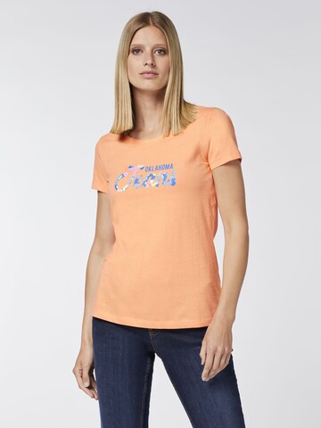 Oklahoma Jeans T-Shirt ' mit floralem Label-Akzent ' in Orange: predná strana