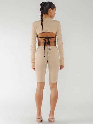 CACTUS THE BRAND Top 'Cactus the Brand, Bluza crop striata, Maro nisip, S' in Beige