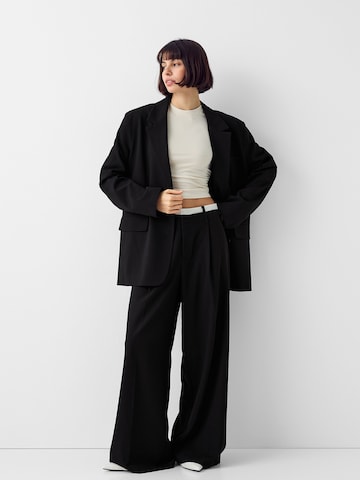 Bershka Wide leg Pleat-Front Pants in Black