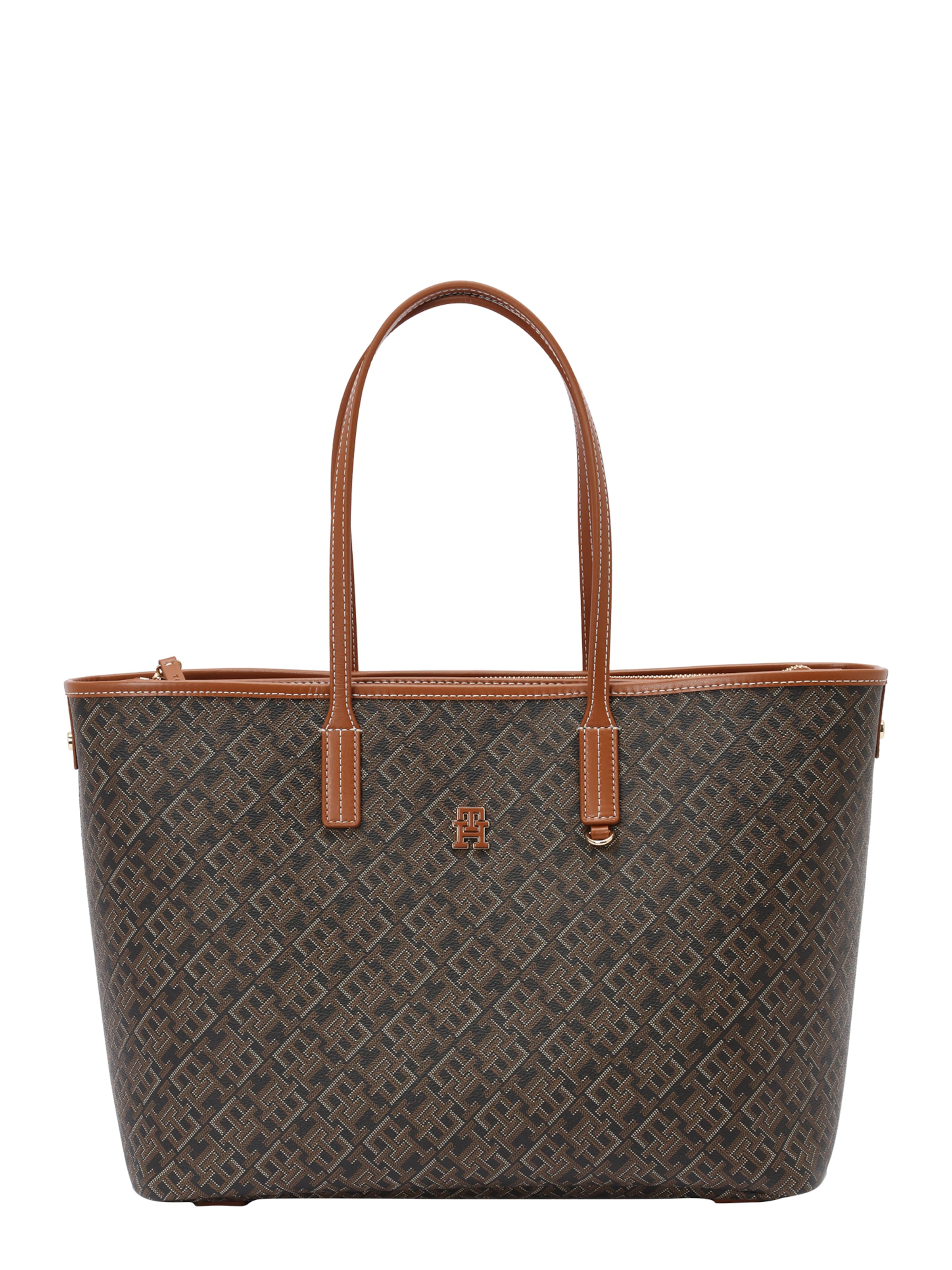 TOMMY HILFIGER Shopper in de kleur Cognac / Ombergrijs / Zwart / Wit, Productweergave