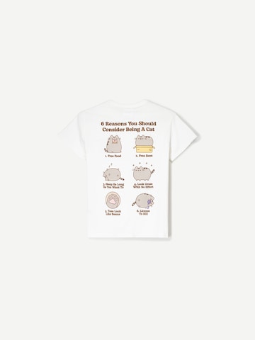 Bershka T-Shirt 'PUSHEEN' in Weiß