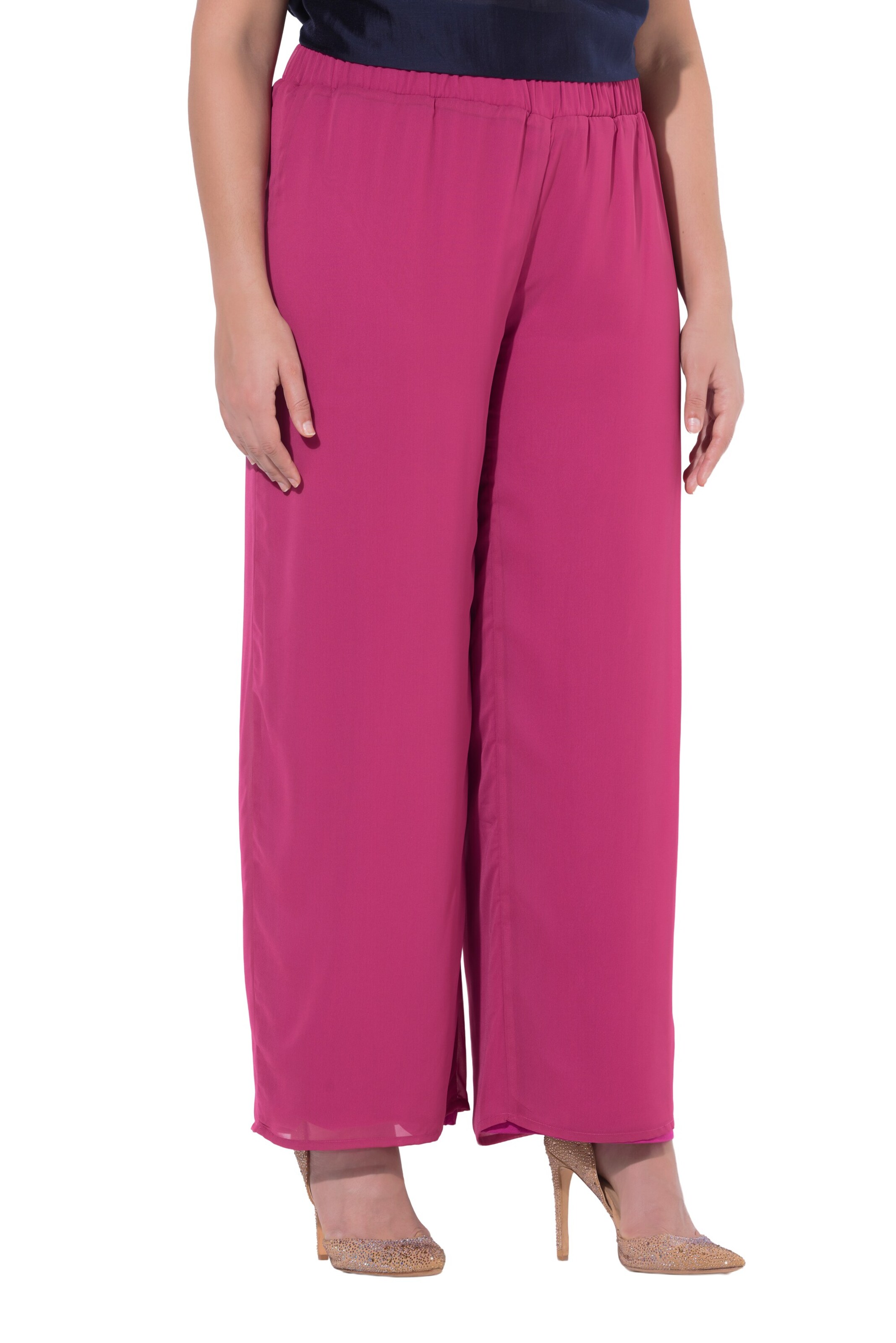 Ulla Popken Wide leg Broek in Roze: voorkant