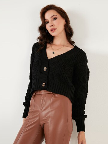 LELA Knit Cardigan in Black: front