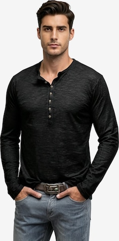 KoJooin Koszulka 'Herren Henley-Shirts, Langarm-T-Shirts, lässige, leichte Mode, Pullover-Shirt mit Knöpfen' w kolorze czarny: przód