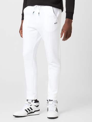 BOSS Green Tapered Pants 'Hadiko' in White: front