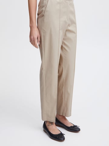 ICHI Regular Trousers with creases 'Ulani' in Beige: front