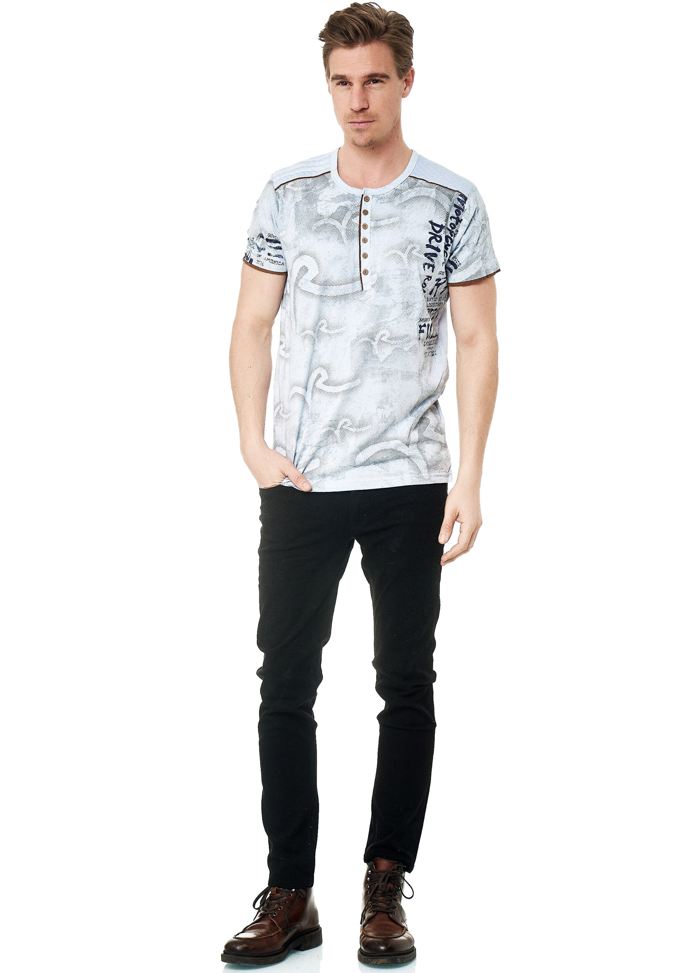 Rusty Neal T-Shirt mit lässigem All Over Print in Weiß