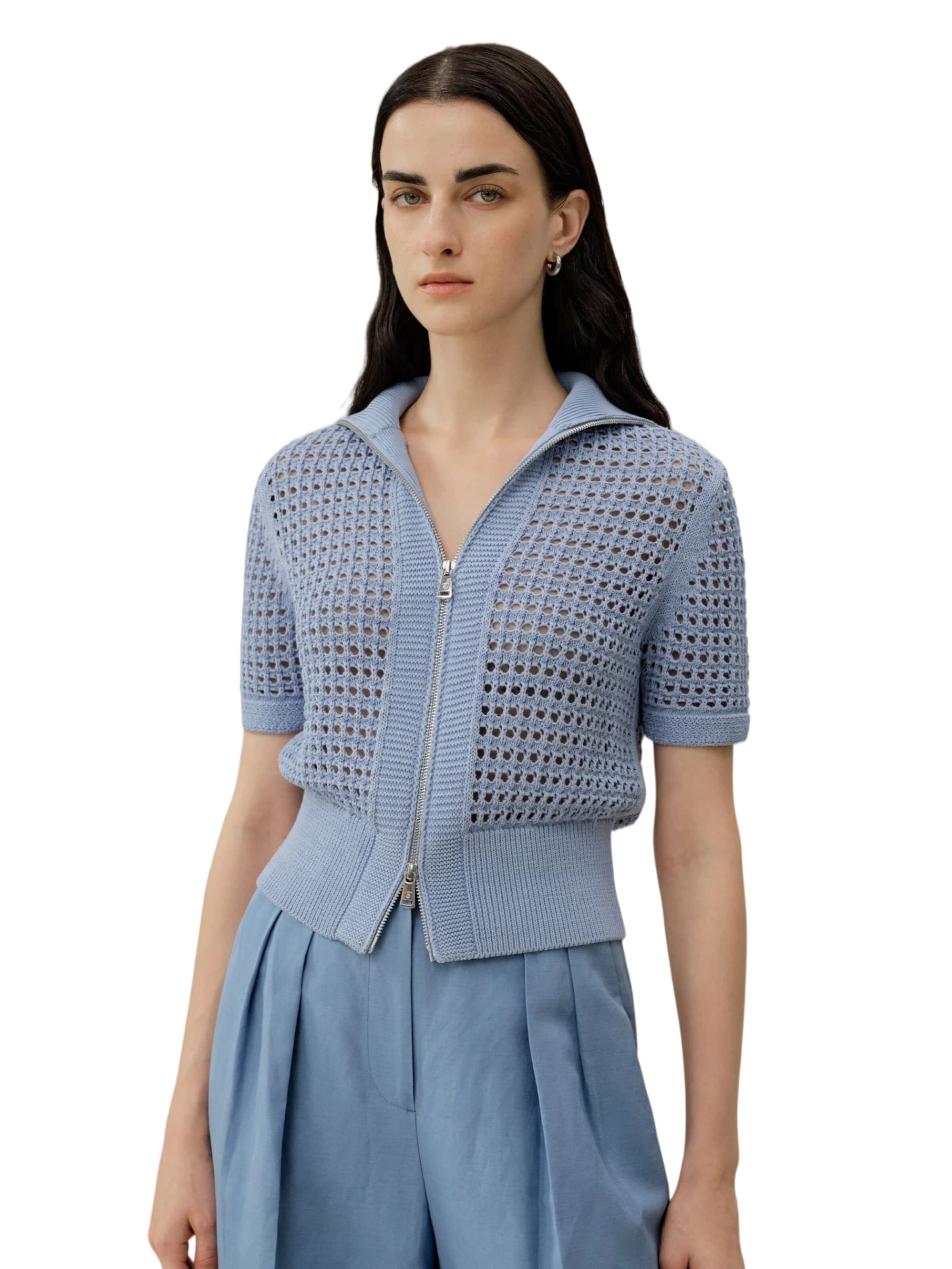 Lilysilk Strickjacke 'Toscana Pointelle Strickjacke mit Doppelreißverschluss'‌‌‌‌‌‌ in Blau