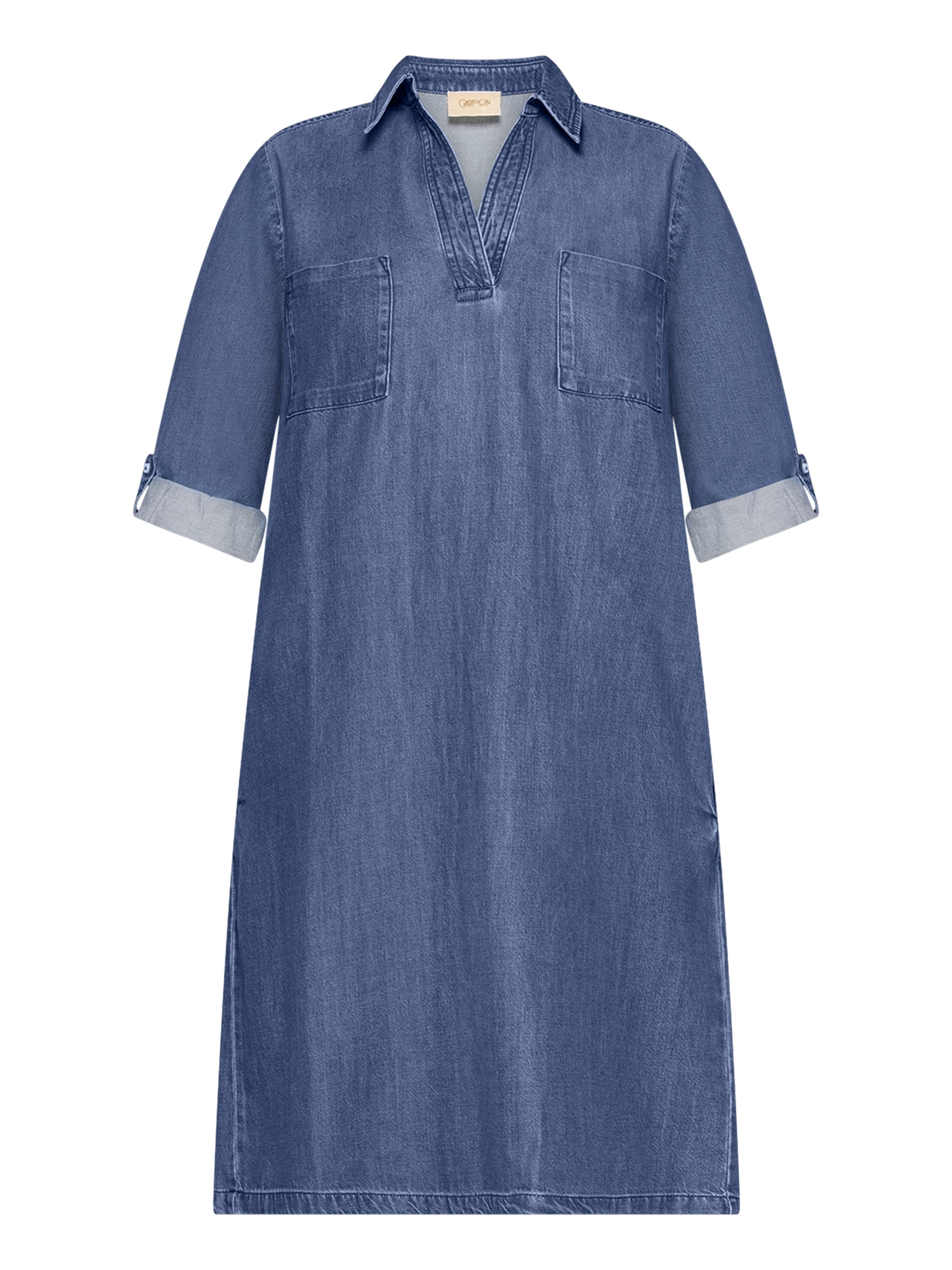 Cartoon Jeanskleid mit Kragen in Blau: Vorderseite