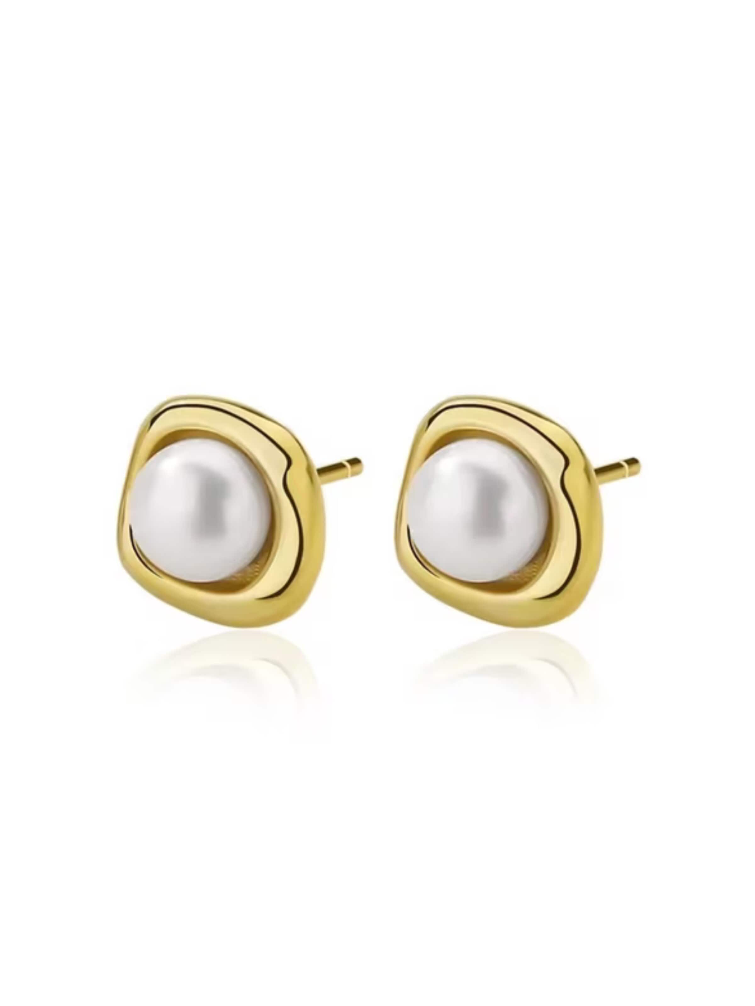 ROUGEMONT Jewellery Ohrringe 'Trendige Perlen Ohrstecker 925 Sterling Silber'‌‌‌‌‌‌‌‌ in Gold: Vorderseite