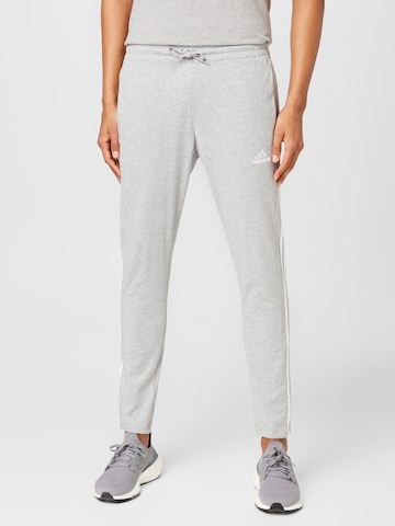 ADIDAS SPORTSWEAR Slim fit Workout Pants 'Essentials Tapered Open Hem 3-Stripes' in Grey: front