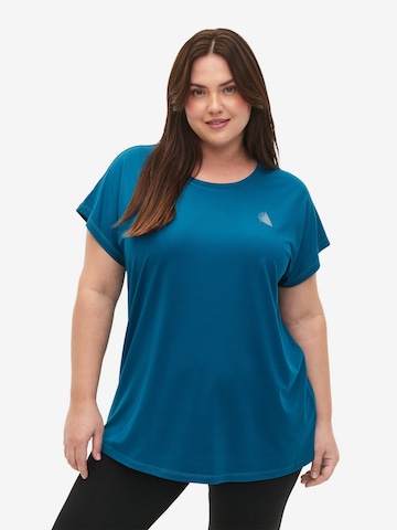 Active by Zizzi Shirt 'Abasic' in Blauw: voorkant